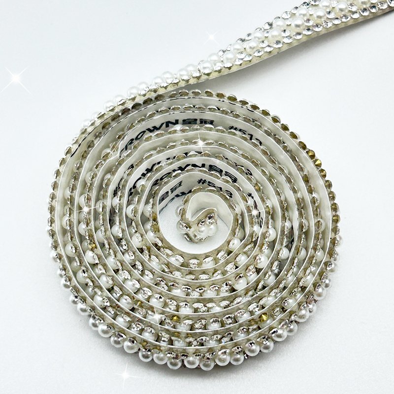 Fashion Rhinestone Pearl Beaded Strip Self Adhesive Crystal Bridal Sash Belt Ribbon Trim for Clothes Dress Accessories