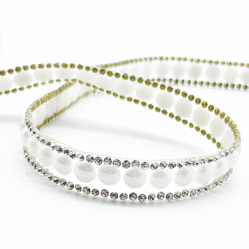 Fashion Rhinestone Pearl Beaded Strip Self Adhesive Crystal Bridal Sash Belt Ribbon Trim for Clothes Dress Accessories