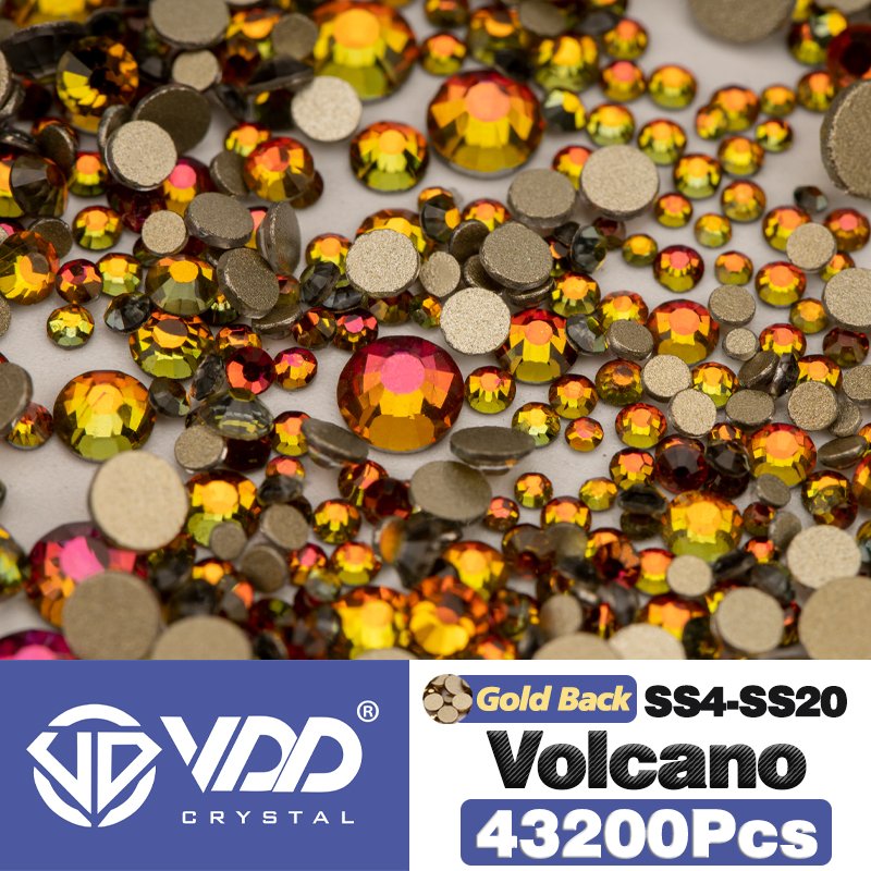 VDD 43200Pcs Wholesale SS4-SS20 Mix Size Rhinestone Crystal Gold Flatback Glitter Stone For DIY Decorations Nail Art Accessories