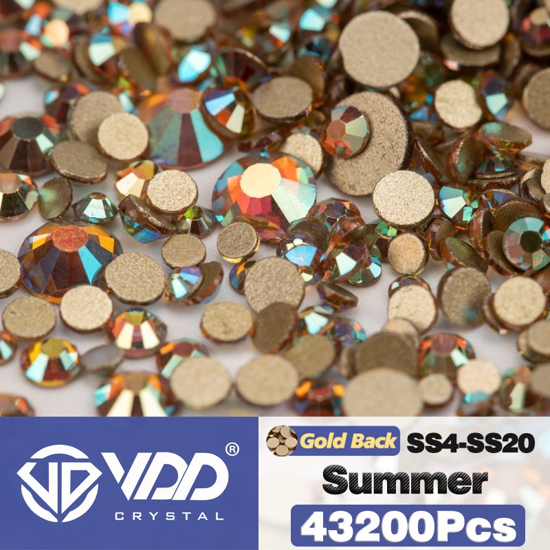 VDD 43200Pcs Wholesale SS4-SS20 Mix Size Rhinestone Crystal Gold Flatback Glitter Stone For DIY Decorations Nail Art Accessories