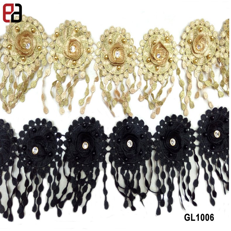 12CM Ready Stock Multi-color 3D Embroidery Flower Trimming with Rhinestone and Pearl