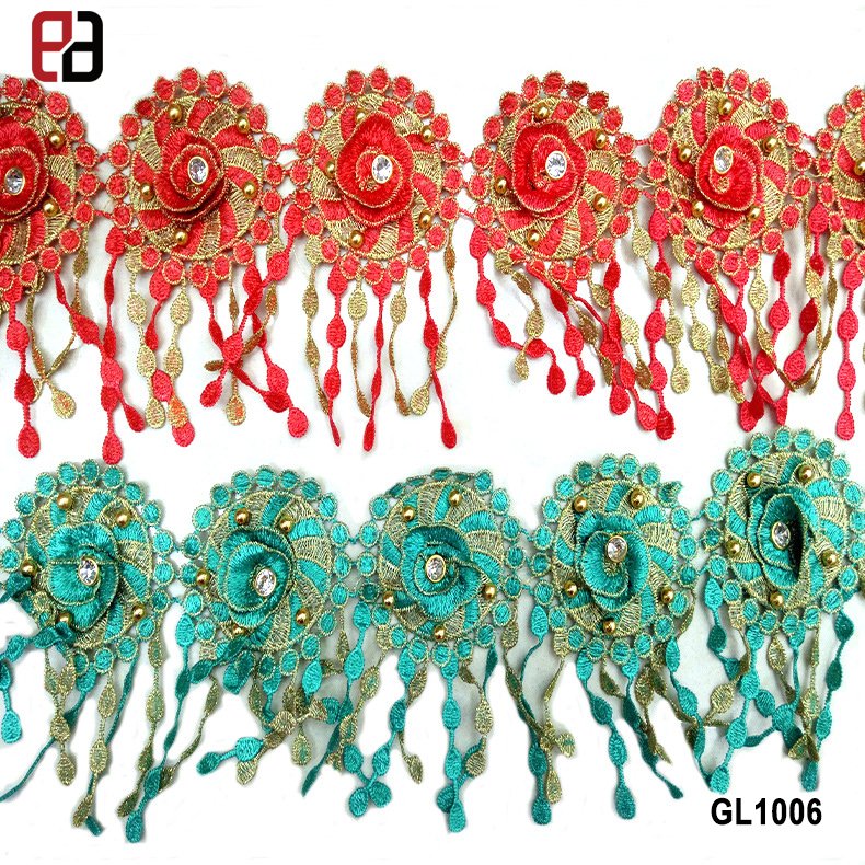 12CM Ready Stock Multi-color 3D Embroidery Flower Trimming with Rhinestone and Pearl