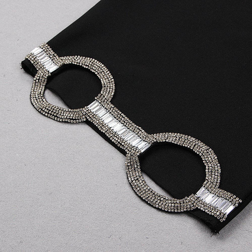 2022 New Black Halter Fashion Slim Bandage Rhinestones Dress Party Casual Small Dress