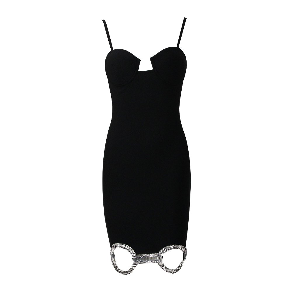 2022 New Black Halter Fashion Slim Bandage Rhinestones Dress Party Casual Small Dress