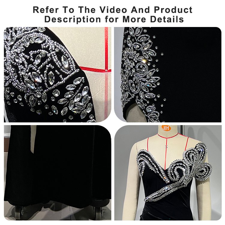 2024 Rhinestone Design Velvet Black Slit Celebrity Dinner Women Lady Elegant Floor-Length Dresses