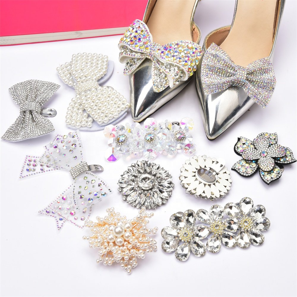 Pearl Bow Flower Lady Shoe Clips High Heel Charms Ornament Crystal Decorative Shoelace Rhinestone Buckle