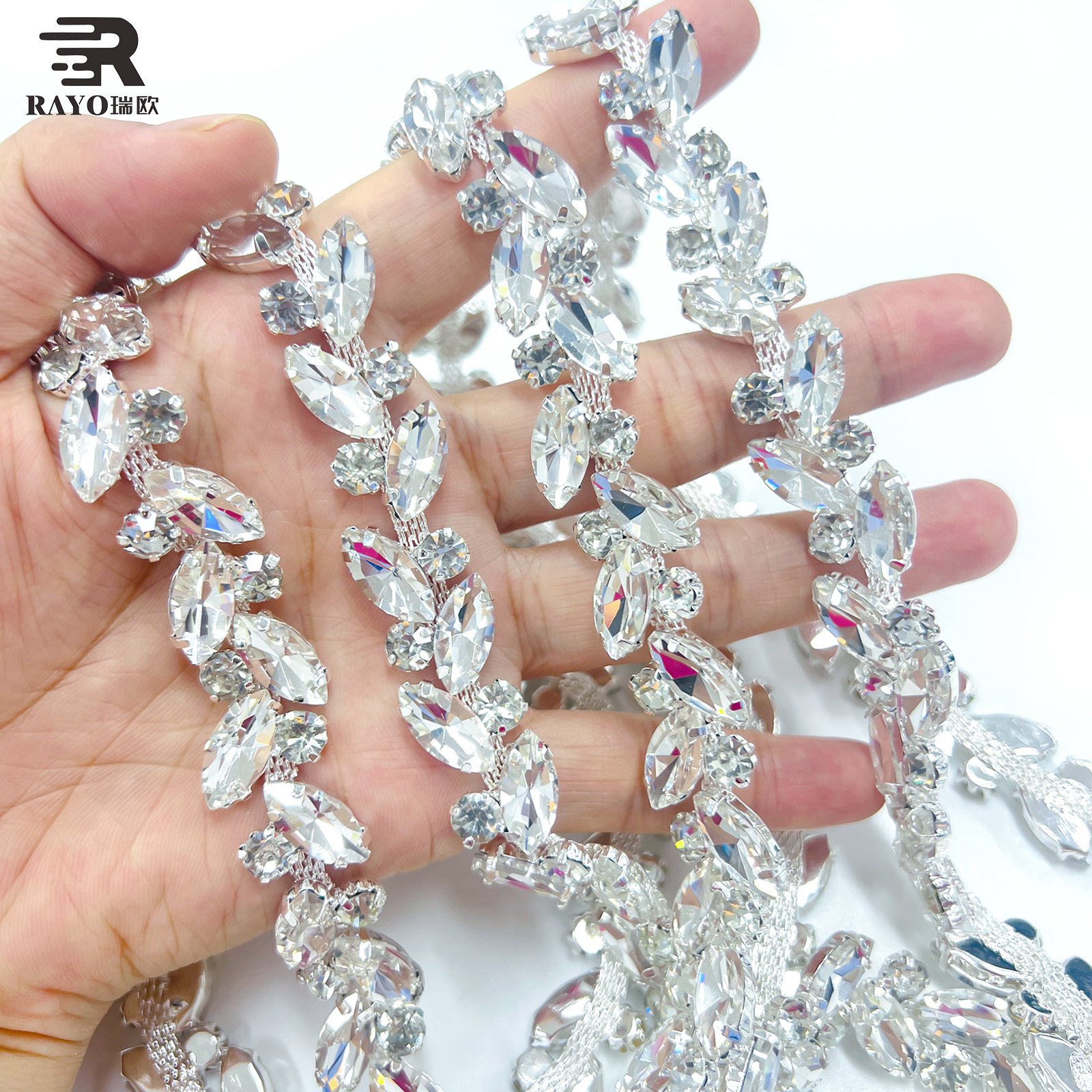 Wholesale Rhinestone Strips White Crystal Sliver Golden Cup Trimming Chain On T-shirt Shoes Bags Jewelry