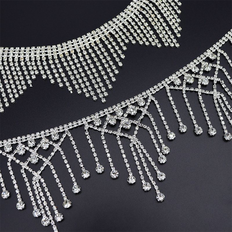 Glitter Tassel Crystal Chain Sew On Garment Decorative Clear Rhinestone Trim For Dance Clothes