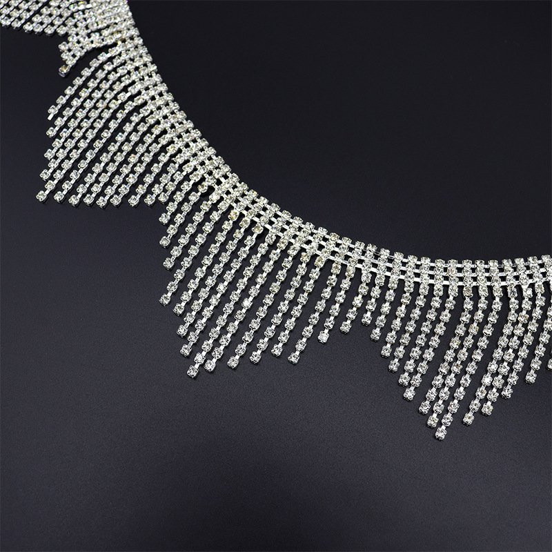 Glitter Tassel Crystal Chain Sew On Garment Decorative Clear Rhinestone Trim For Dance Clothes