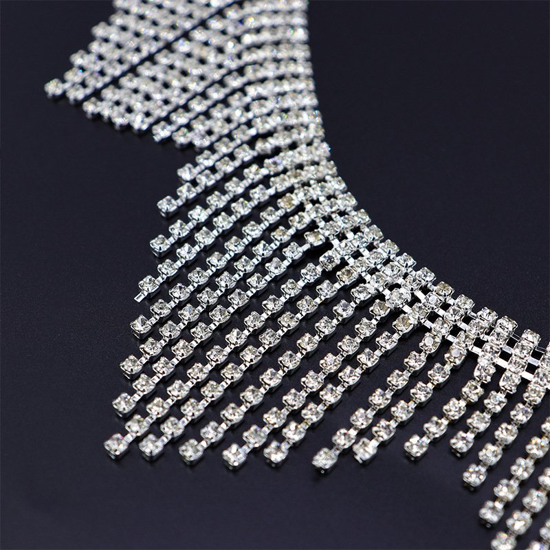 Glitter Tassel Crystal Chain Sew On Garment Decorative Clear Rhinestone Trim For Dance Clothes