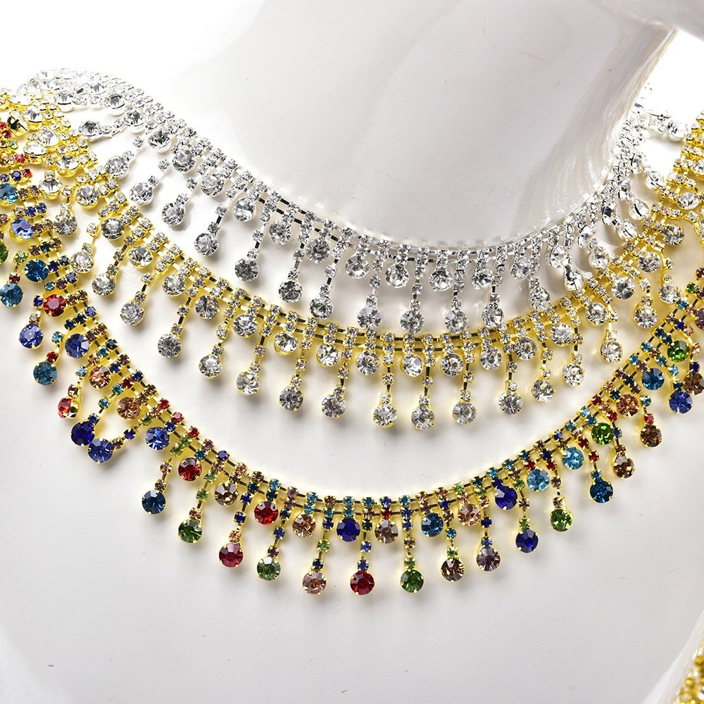 Short Round Pendant Glass Rhinestone Fringe Crystal Tassel Metal Chain Trim for Shoes Dress Bags Decoration Accessories