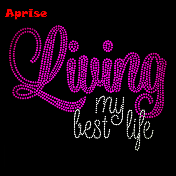 shiny bling Custom Living My Blessed Life Rhinestone Transfer iron on heat transfer printing for Shirt