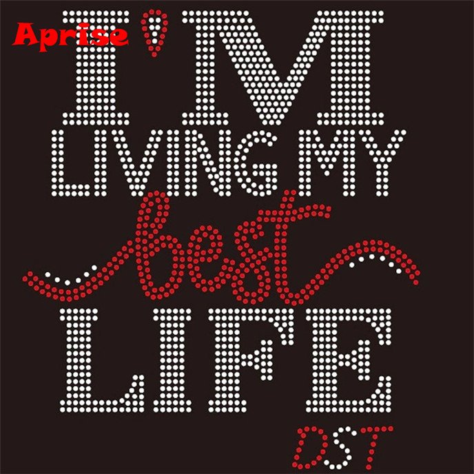 shiny bling Custom Living My Blessed Life Rhinestone Transfer iron on heat transfer printing for Shirt