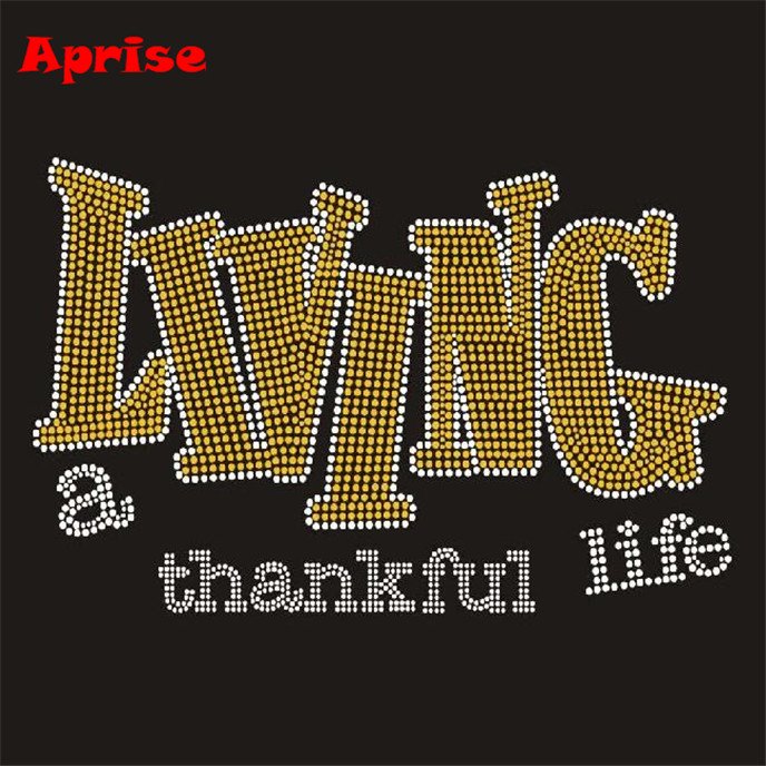 shiny bling Custom Living My Blessed Life Rhinestone Transfer iron on heat transfer printing for Shirt