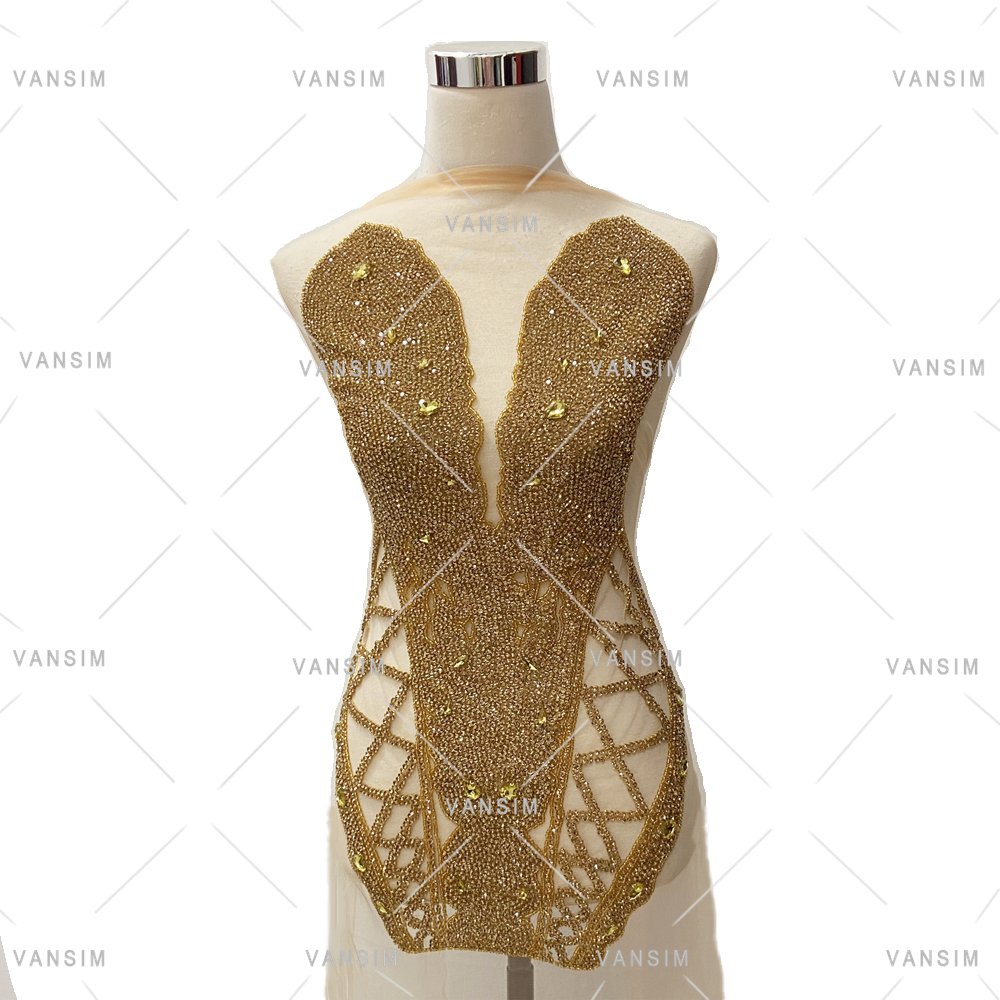 High end Bridal sash crystal beaded bodice embroidered patches sequin rhinestone bodice rhinestone applique