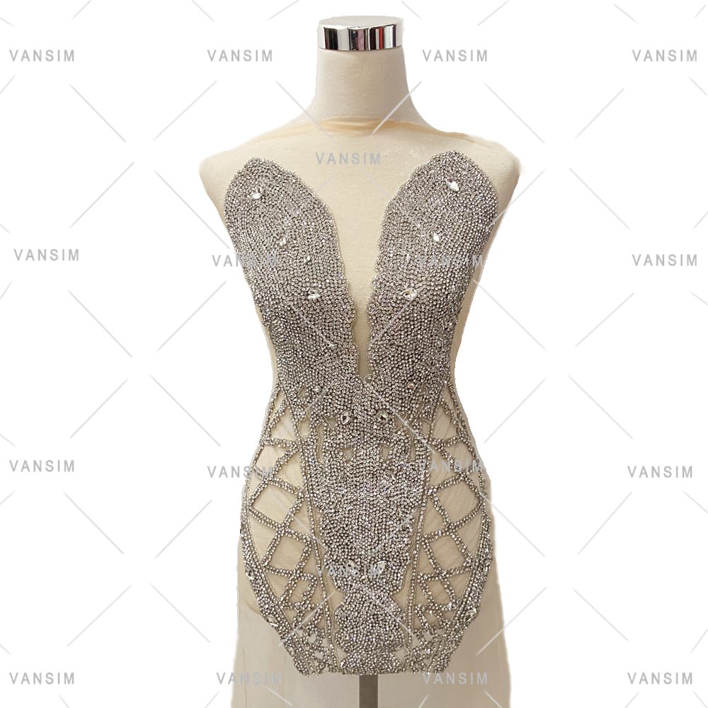 High end Bridal sash crystal beaded bodice embroidered patches sequin rhinestone bodice rhinestone applique