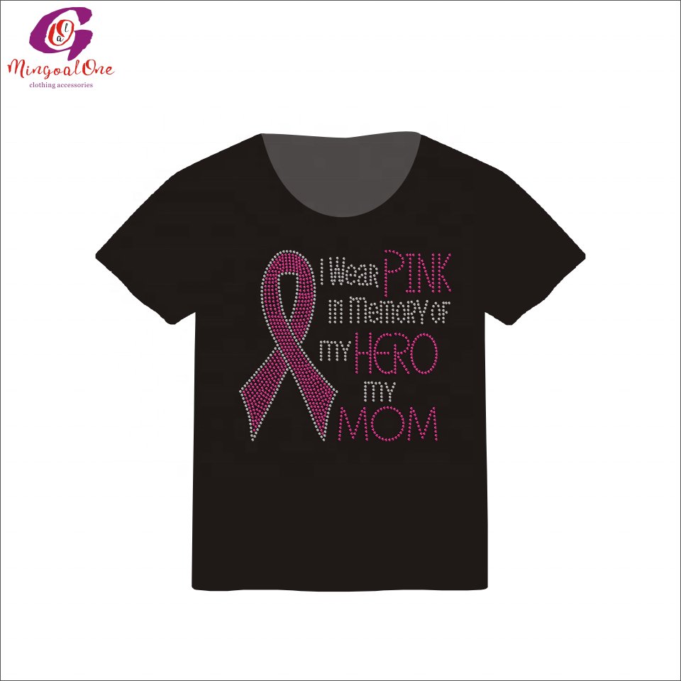 Factory Customized Pink Ribbon Iron On Rhinestone Motif I Believe Pink Hot Fix Bling Rhinestone Heat Transfer for Shirt Hoody