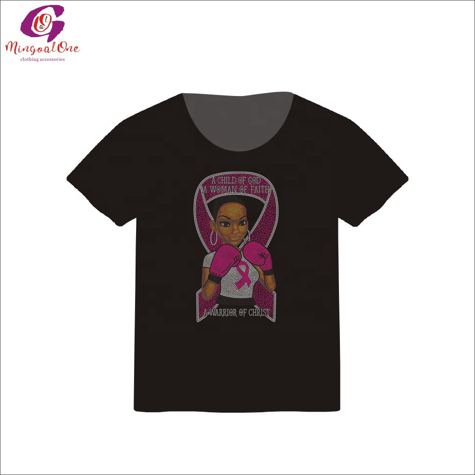Factory Customized Pink Ribbon Iron On Rhinestone Motif I Believe Pink Hot Fix Bling Rhinestone Heat Transfer for Shirt Hoody