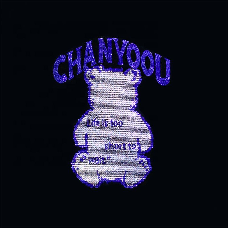 Designer Free Sample Hot Fix Bling Crystal Stone Heat Transfer Design Hotfix Rhinestone Motif Stock Design For Hoodie