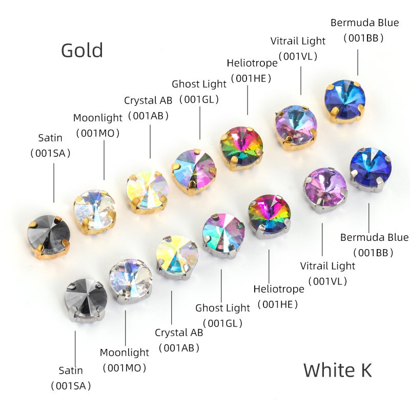 Xichuan Factory 8mm Rivoli Fancy Stone Crystal Buckle Glass Sew On Rhinestones With Gold Silver Claws Gemstone Clothing