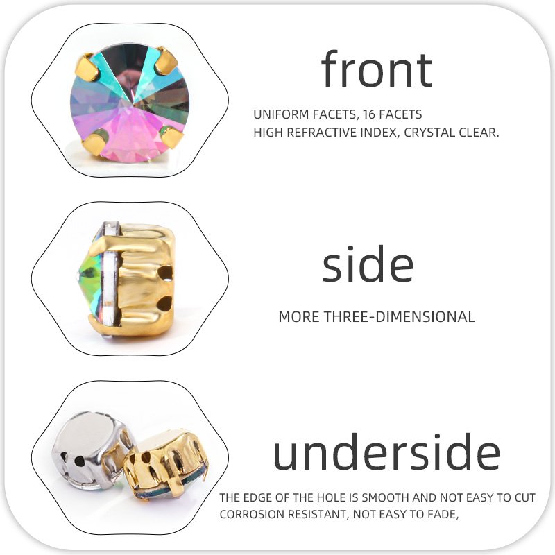 Xichuan Factory 8mm Rivoli Fancy Stone Crystal Buckle Glass Sew On Rhinestones With Gold Silver Claws Gemstone Clothing
