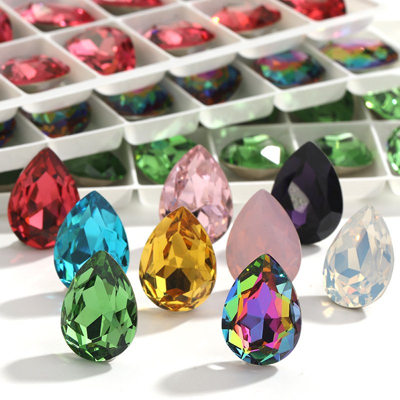 Wholesale High Quality Garment Accessories Water Drop Shape Glass Gem Ab Hotfix Hot-Fix Bulk Loose Rhinestone Accessories