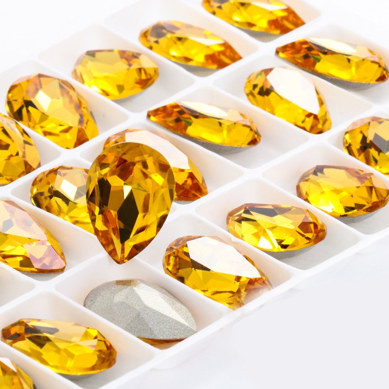Wholesale High Quality Garment Accessories Water Drop Shape Glass Gem Ab Hotfix Hot-Fix Bulk Loose Rhinestone Accessories