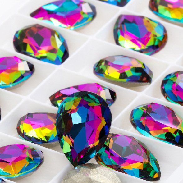 Wholesale High Quality Garment Accessories Water Drop Shape Glass Gem Ab Hotfix Hot-Fix Bulk Loose Rhinestone Accessories
