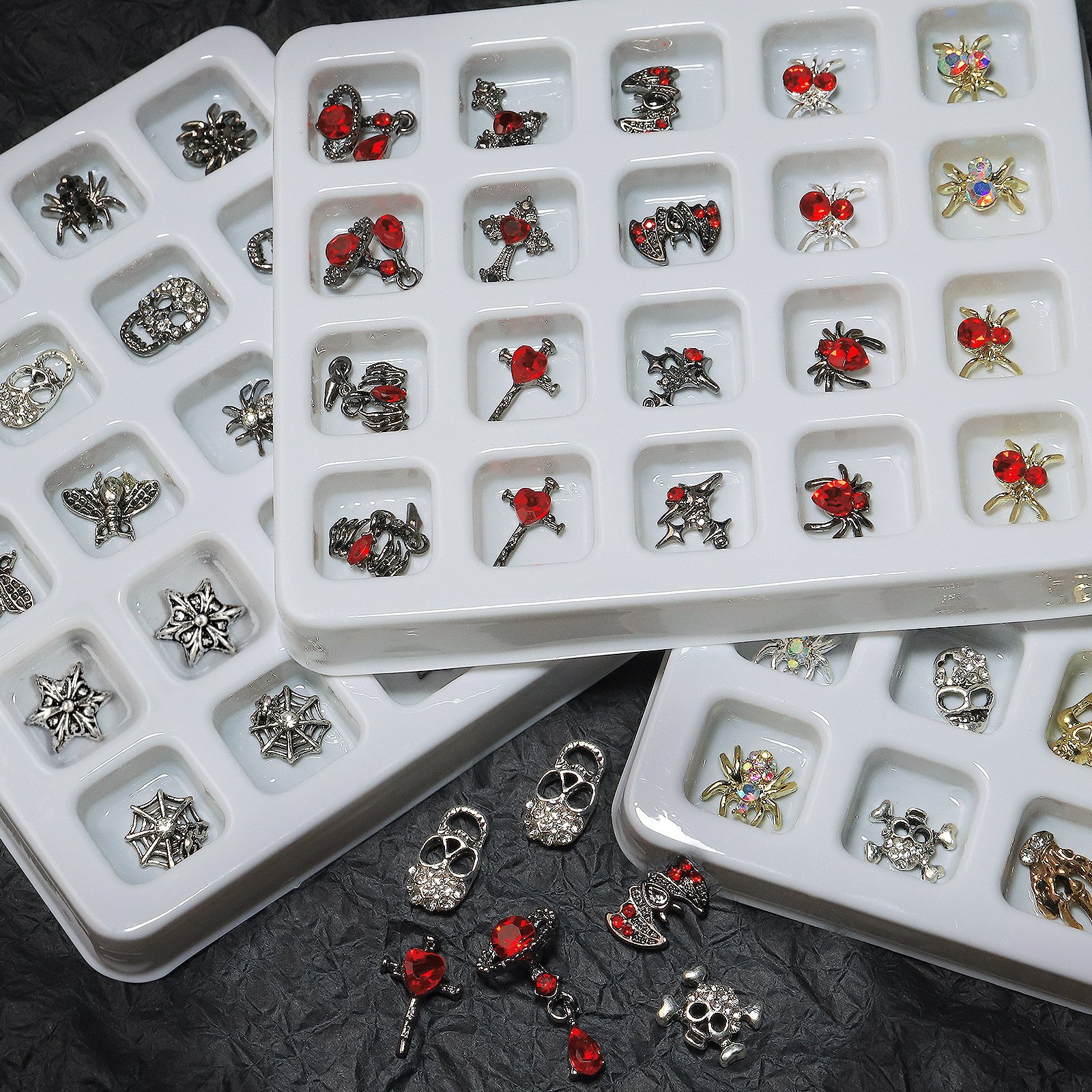20pcs/box Halloween Nail Rhinestones Mixed Styles Gem Crystal Metal Alloy Christmas Nail Art Decorations Jewelry Shiny Charms