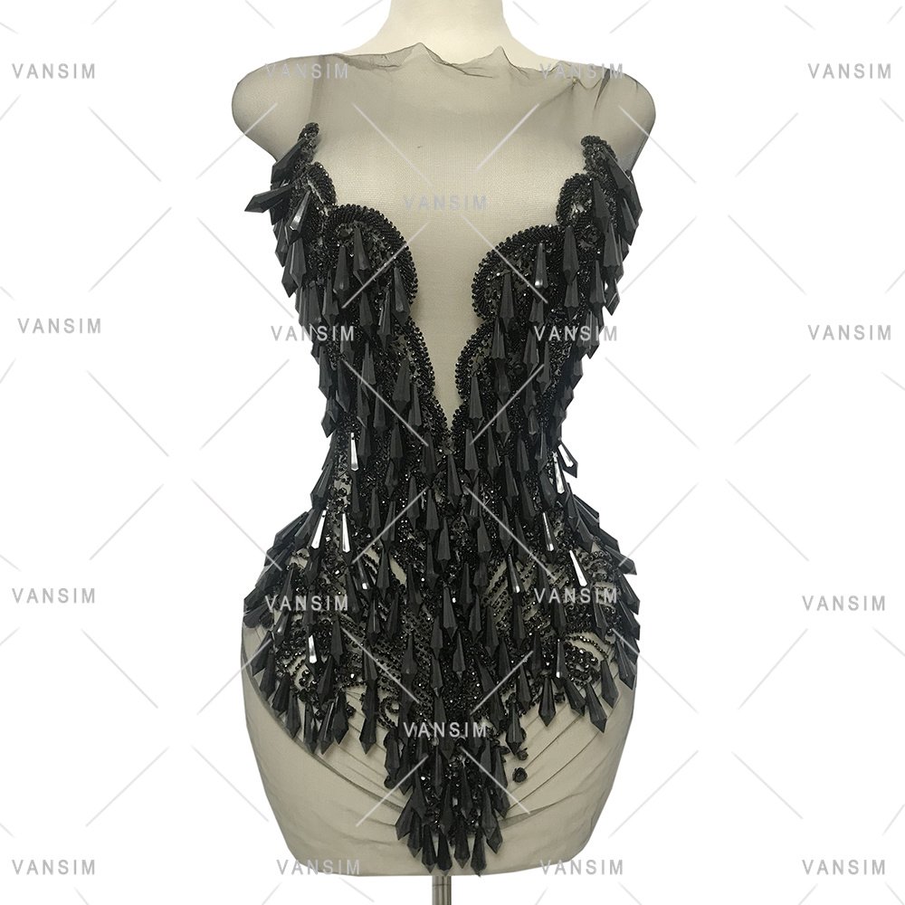new big crystal diamond stone rhinestone body dress applique for wedding dress, bridal party dancing dress