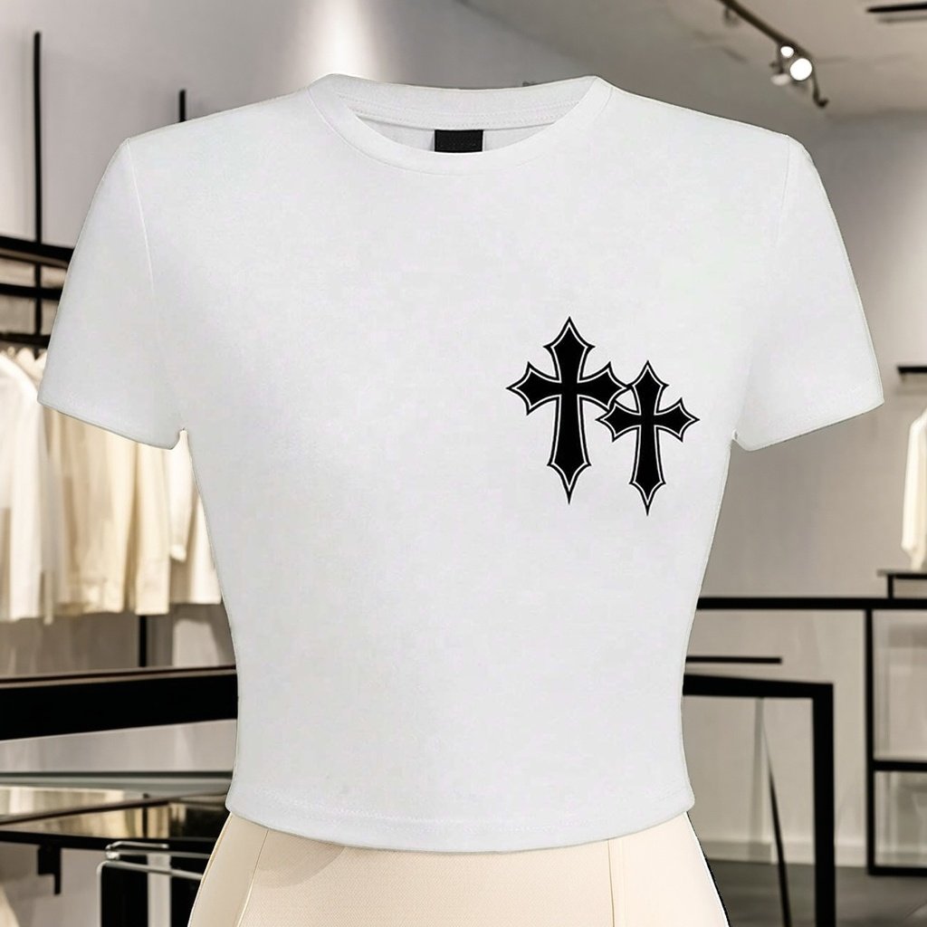 YZX Summer female Casual short sleeve plain crop top cotton women tees custom Baby Y2K t shirt with rhinestone