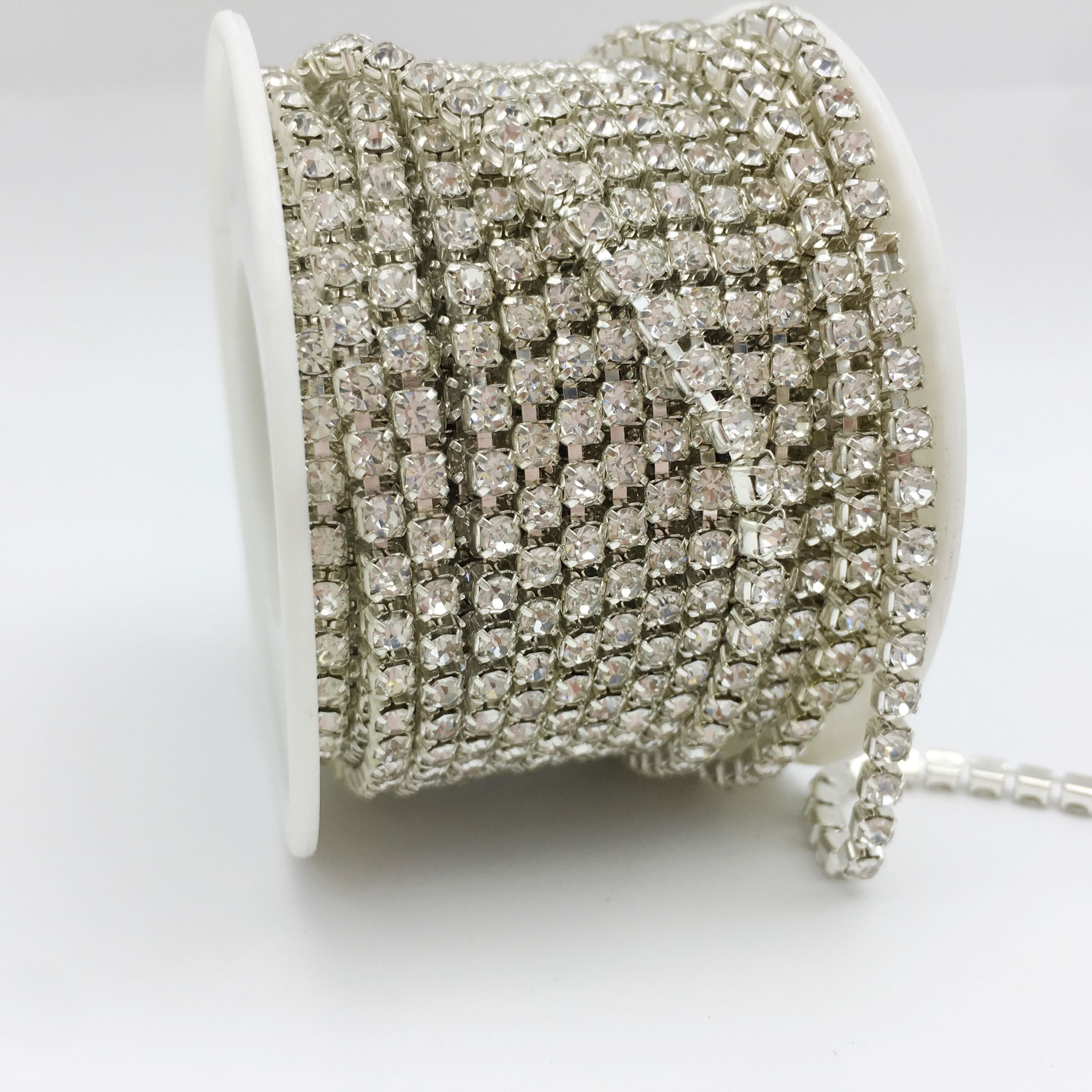 SINRONG Wholesale Sew-On Rhinestone Cup Chain Strass Roll Trim with Glass Beads for Shoes and Bags Decoration