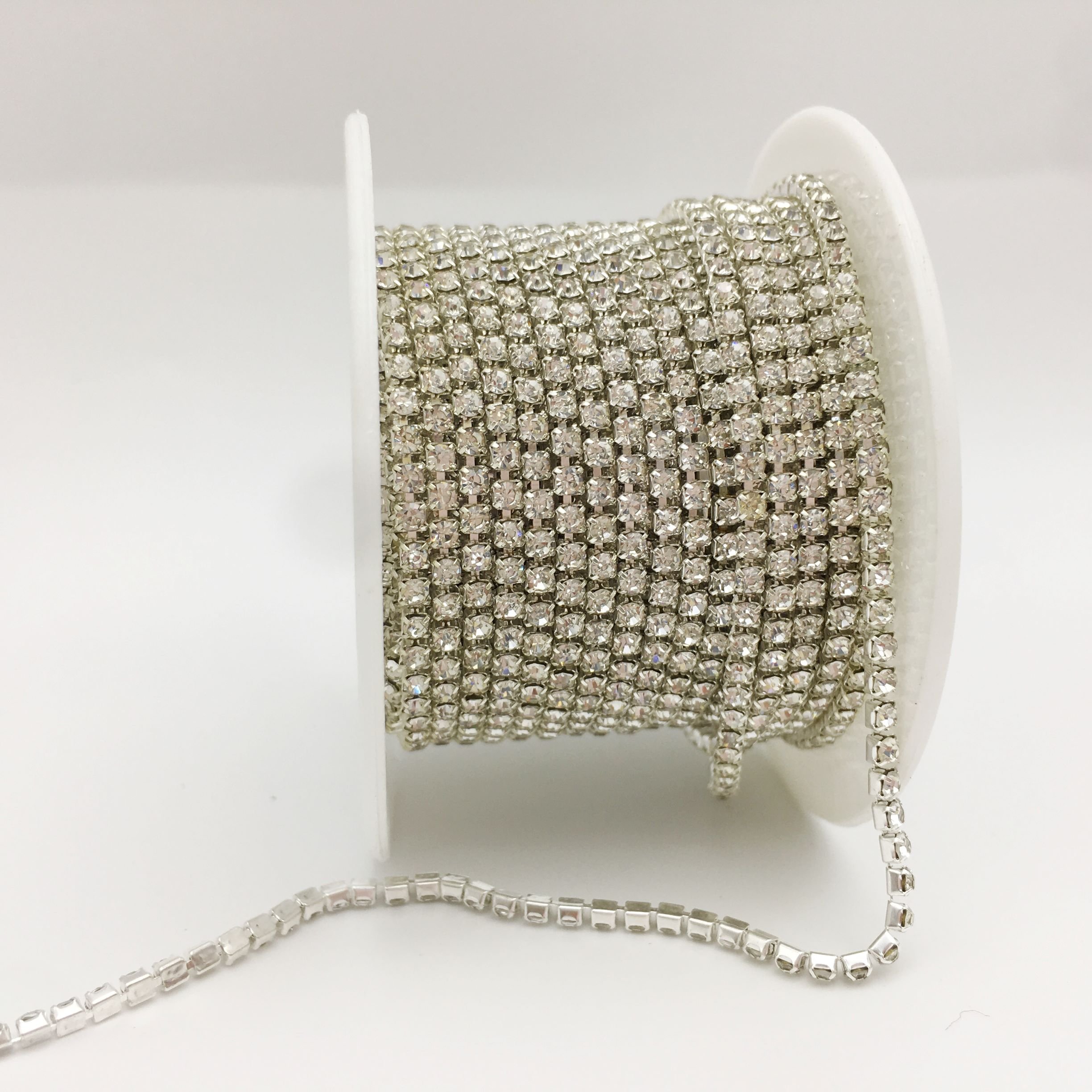 SINRONG Wholesale Sew-On Rhinestone Cup Chain Strass Roll Trim with Glass Beads for Shoes and Bags Decoration