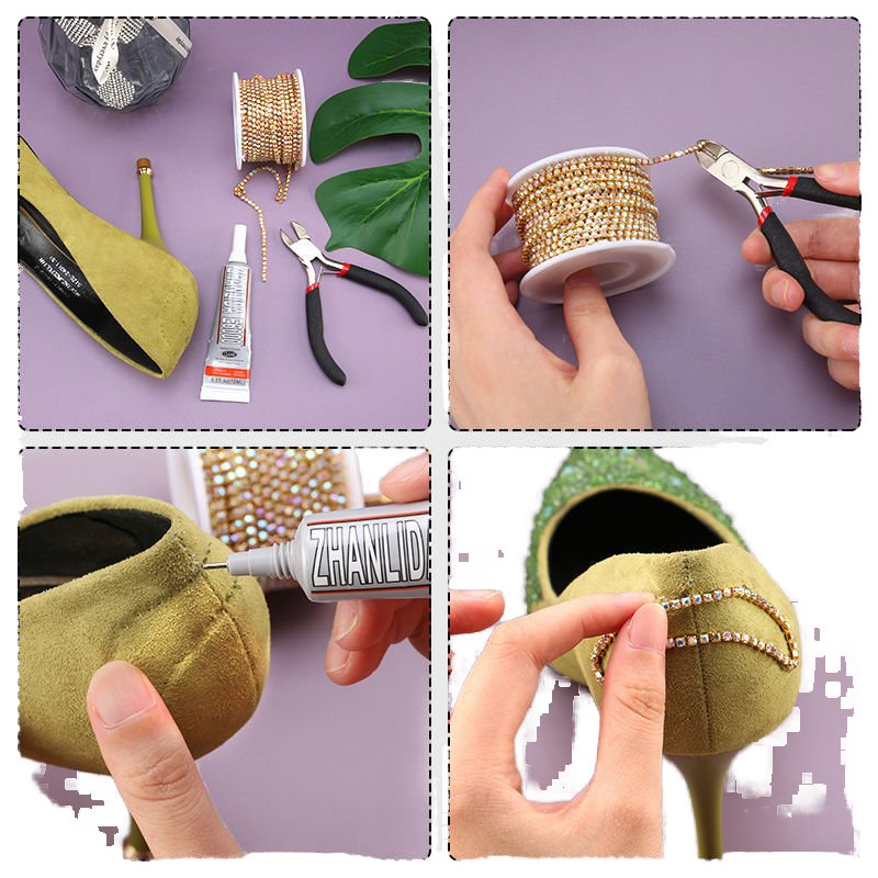SINRONG Wholesale Sew-On Rhinestone Cup Chain Strass Roll Trim with Glass Beads for Shoes and Bags Decoration