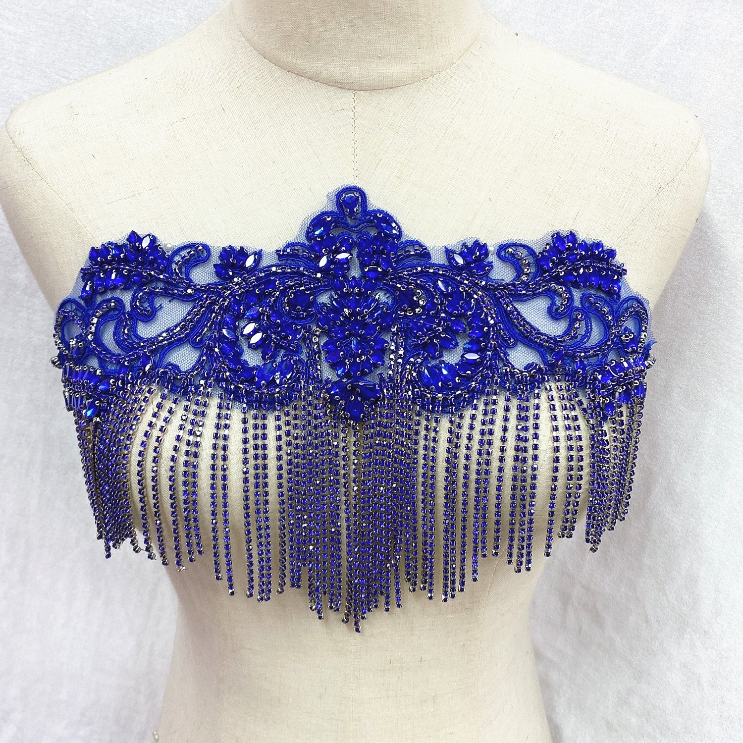 Tassel Applique Patches RM-434 Glass Beaded Crystal Wedding Lace Bodice Rhinestone Scarves with Rhinestones Wedding Dress Accept