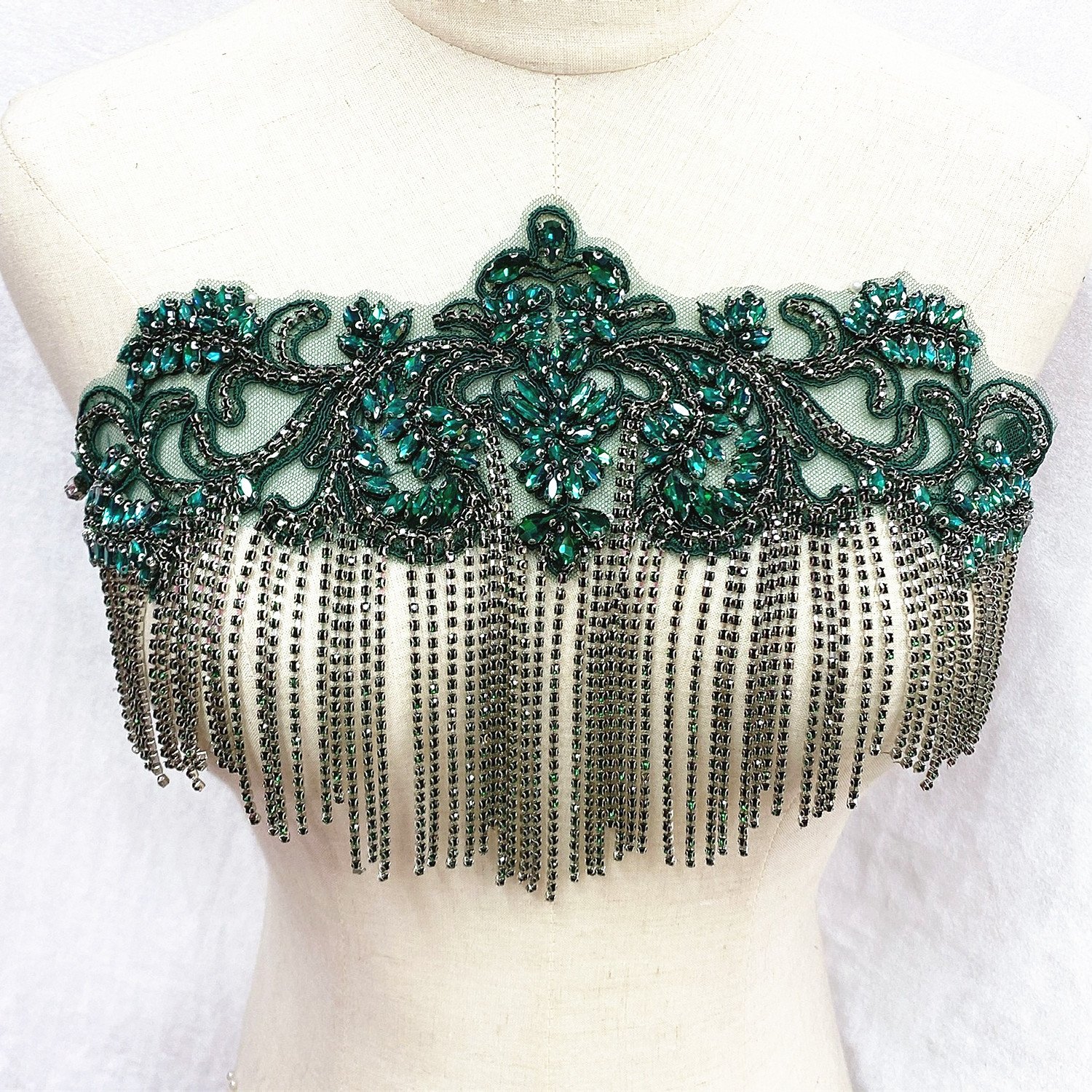 Tassel Applique Patches RM-434 Glass Beaded Crystal Wedding Lace Bodice Rhinestone Scarves with Rhinestones Wedding Dress Accept
