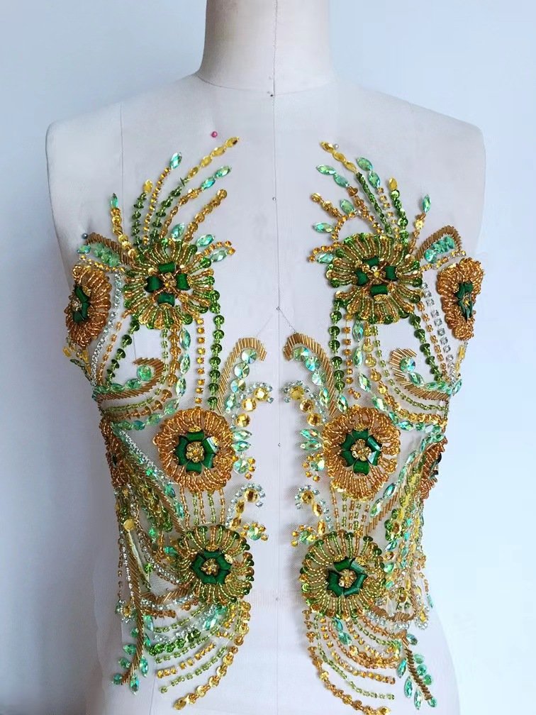 Beautiful Sewing On Mesh Dress Beaded Rhinestone Sew On Bling Applique