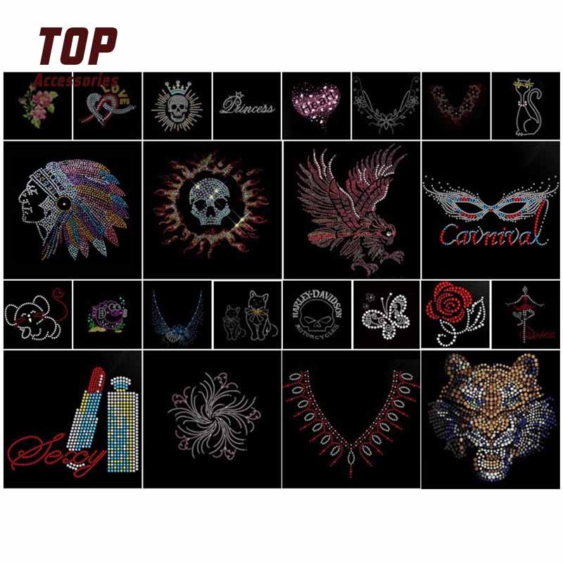 Custom Rhinestones Flatback Clothes Rhinestone Embroidered Patches Glass Material Hotfix Iron-On Rhinestone Embroidery Design