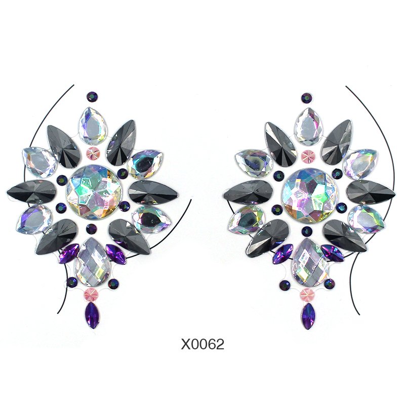 Rhinestone Boob Jewelry Sticker Breast Jewels Tattoo Crystal Chest Nipple Sticker Gem Stones Bindi Temporary Stickers