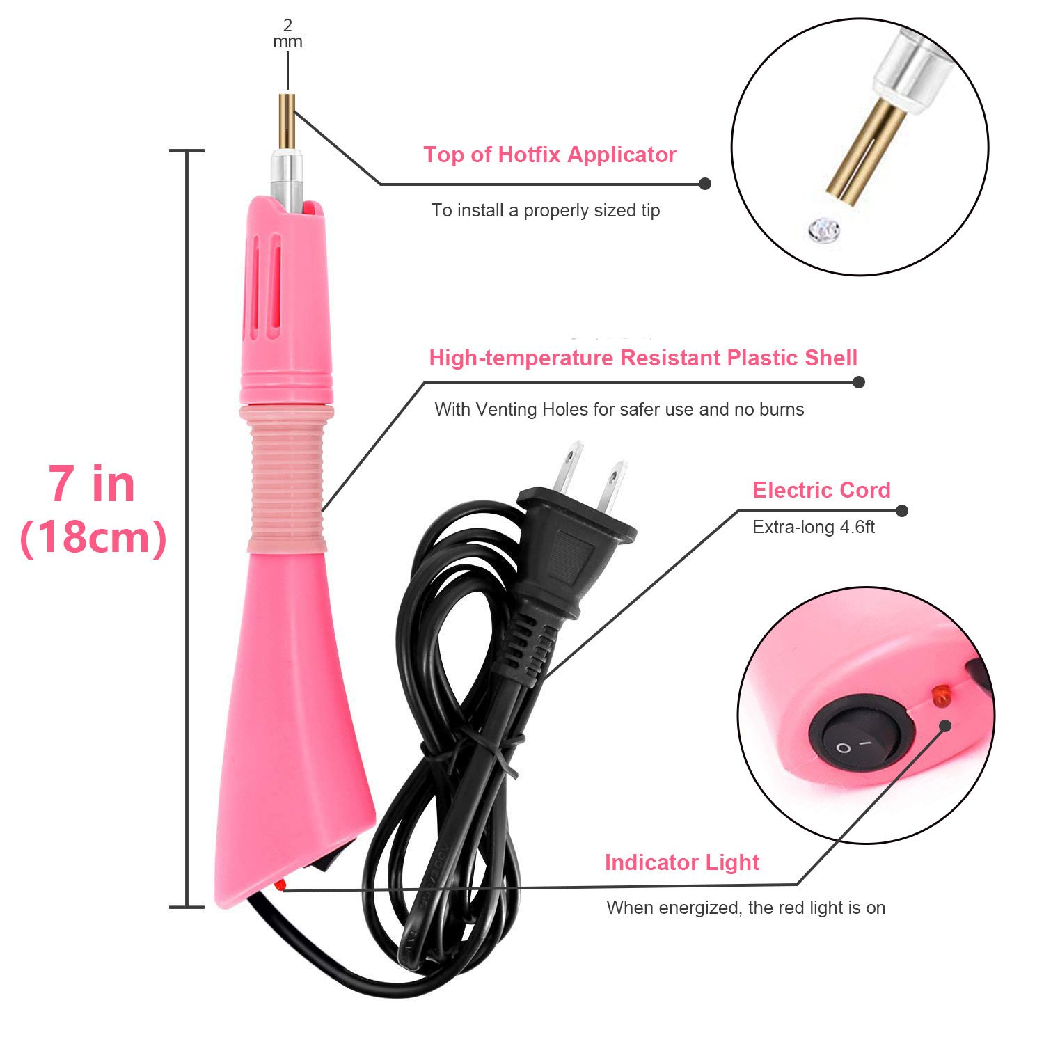 Hotfix Rhinestone Applicator With 7 Sizes Heads Tool Hot fix Tool Transfer Iron-on Wand Rhinestone