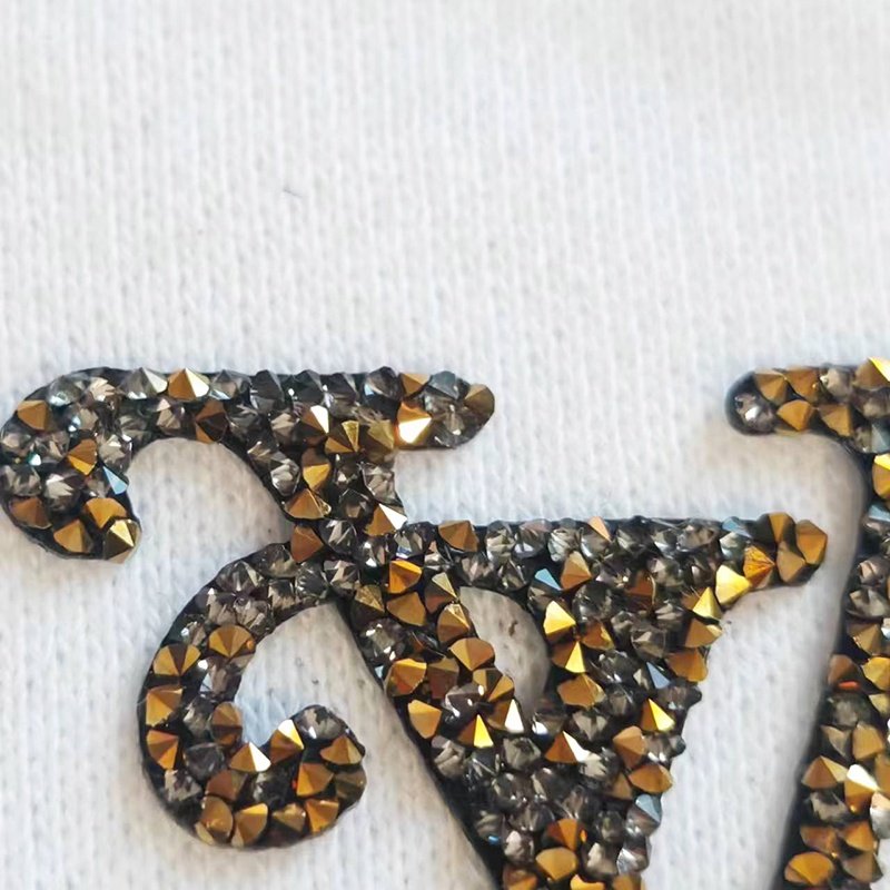 Wholesale custom crystal diamonds shiny black letters Stickers heat transfer printing Hot Fix Adhesive rhinestone label