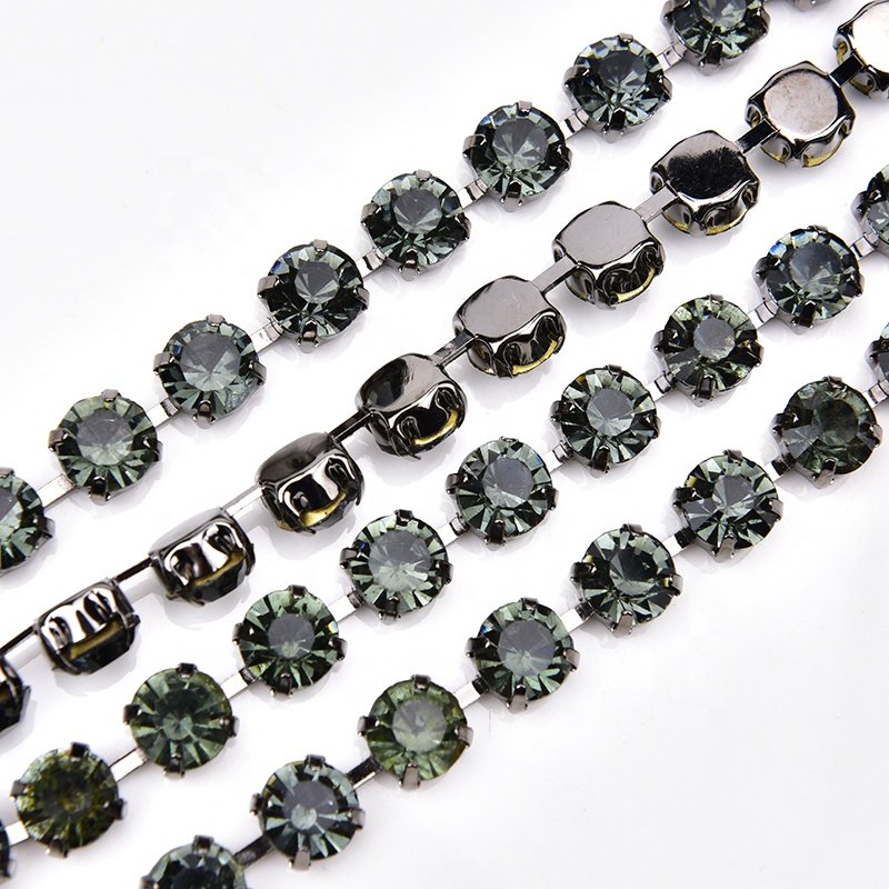 Glass Rhinestone Cup Chain SS38 8mm Crystal Trim Strass In Silver Plating Setting Sew on Garment Shoes Hats Bags Accessories
