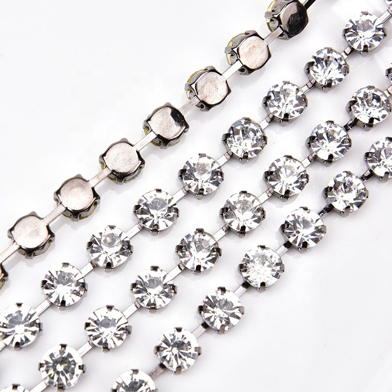 Glass Rhinestone Cup Chain SS38 8mm Crystal Trim Strass In Silver Plating Setting Sew on Garment Shoes Hats Bags Accessories