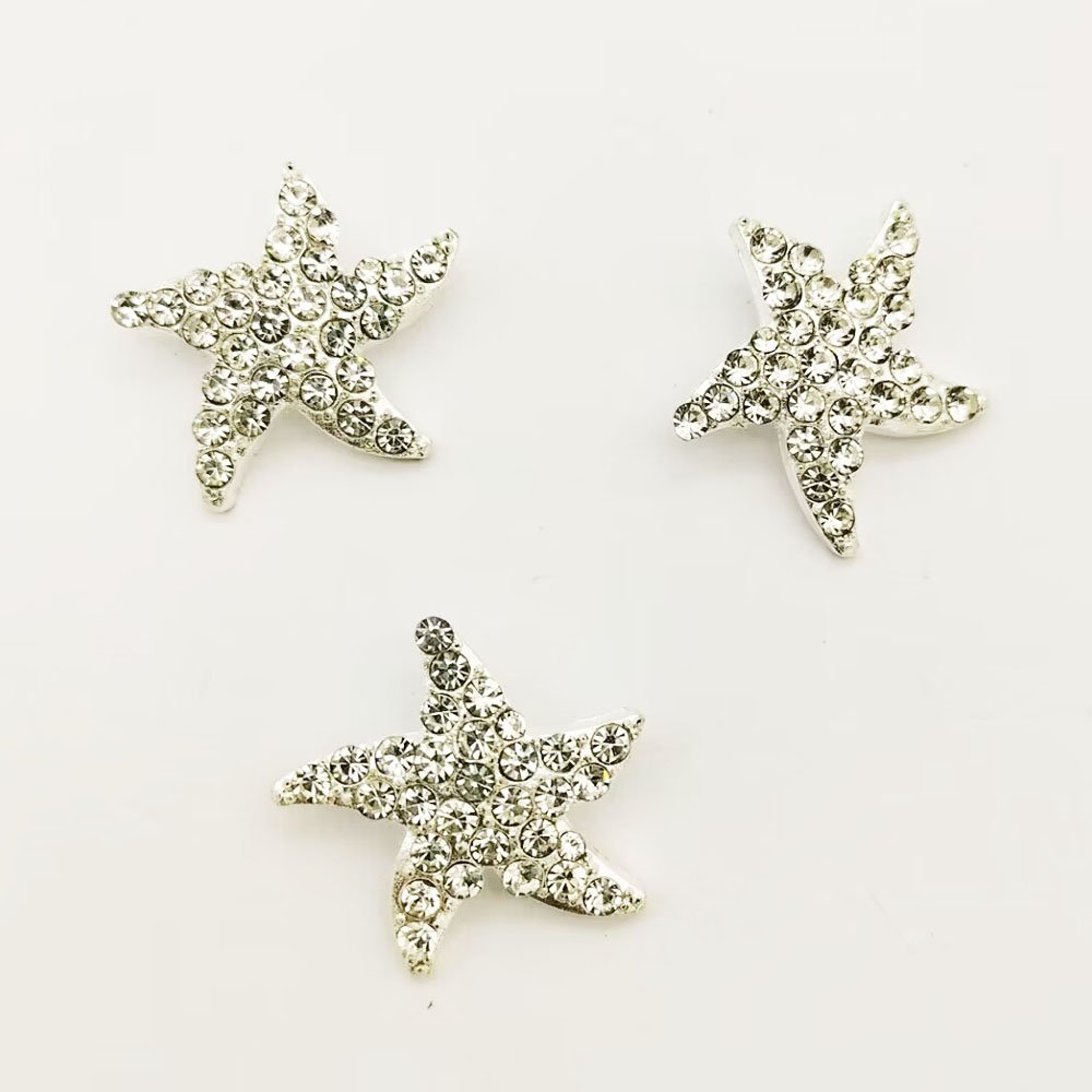 24mm Clear Rhinestone Starfish Embellishment Crystal Starfish Shank metal Button In silver