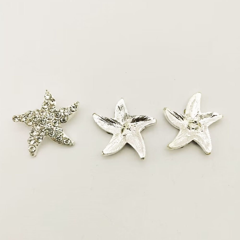 24mm Clear Rhinestone Starfish Embellishment Crystal Starfish Shank metal Button In silver
