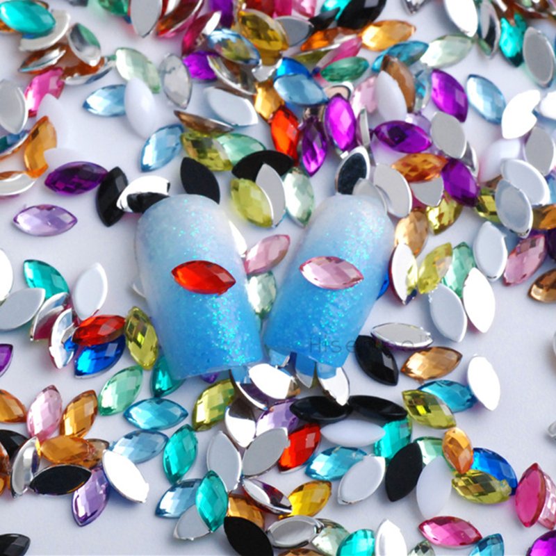 Nail Decorate Stones Flat Back Marquise Earth Facets Crystal Horse Eye Shape Rhinestone Acrylic 5*10mm ACRYL Round Rhinestones