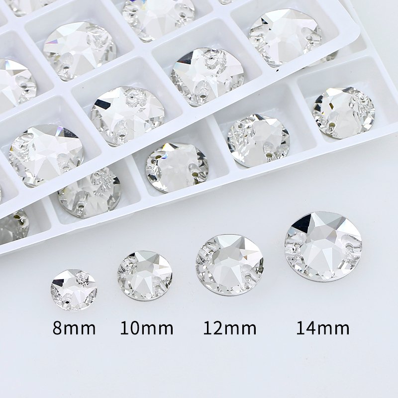Dongzhou Round Flatback glass Rhinestone Sew on crystal wholesale lead-free crystal stone for garment shoes sewing accessories
