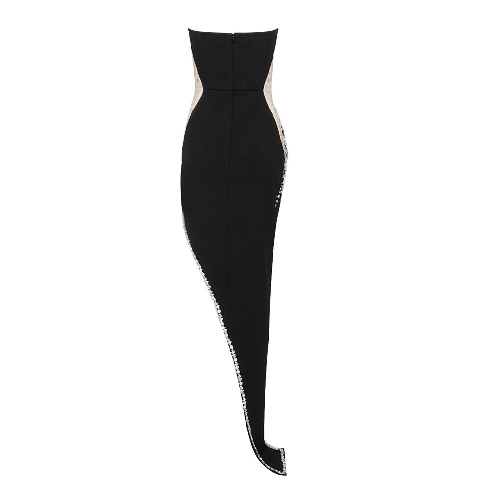 Sleeveless Deep V-neck Crystal Women Bandage Dresses Luxury Rhinestone Heavy Evening Party Dress