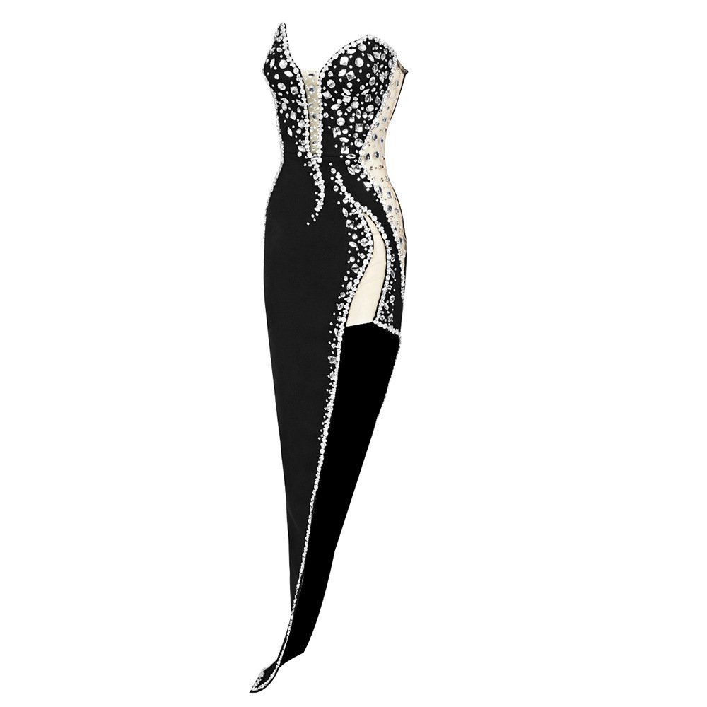 Sleeveless Deep V-neck Crystal Women Bandage Dresses Luxury Rhinestone Heavy Evening Party Dress