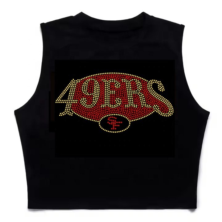 New Bling Wholesale NFL Rhinestone Transfer Iron on sf 49ers Rhinestone Transfer Motif Transfer Design Applique for Tshirts